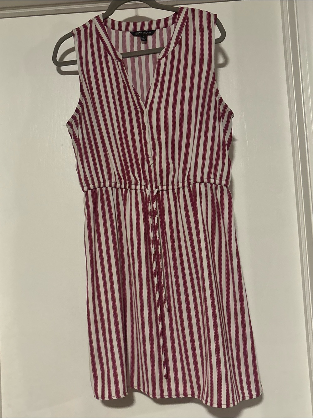 41 Hawthorn Red & White Striped Sleeveless V-Neck Drawstring Dress